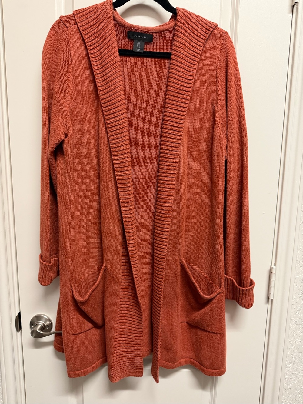 Tahari Open-Front Hooded Cardigan Sweater - Rust